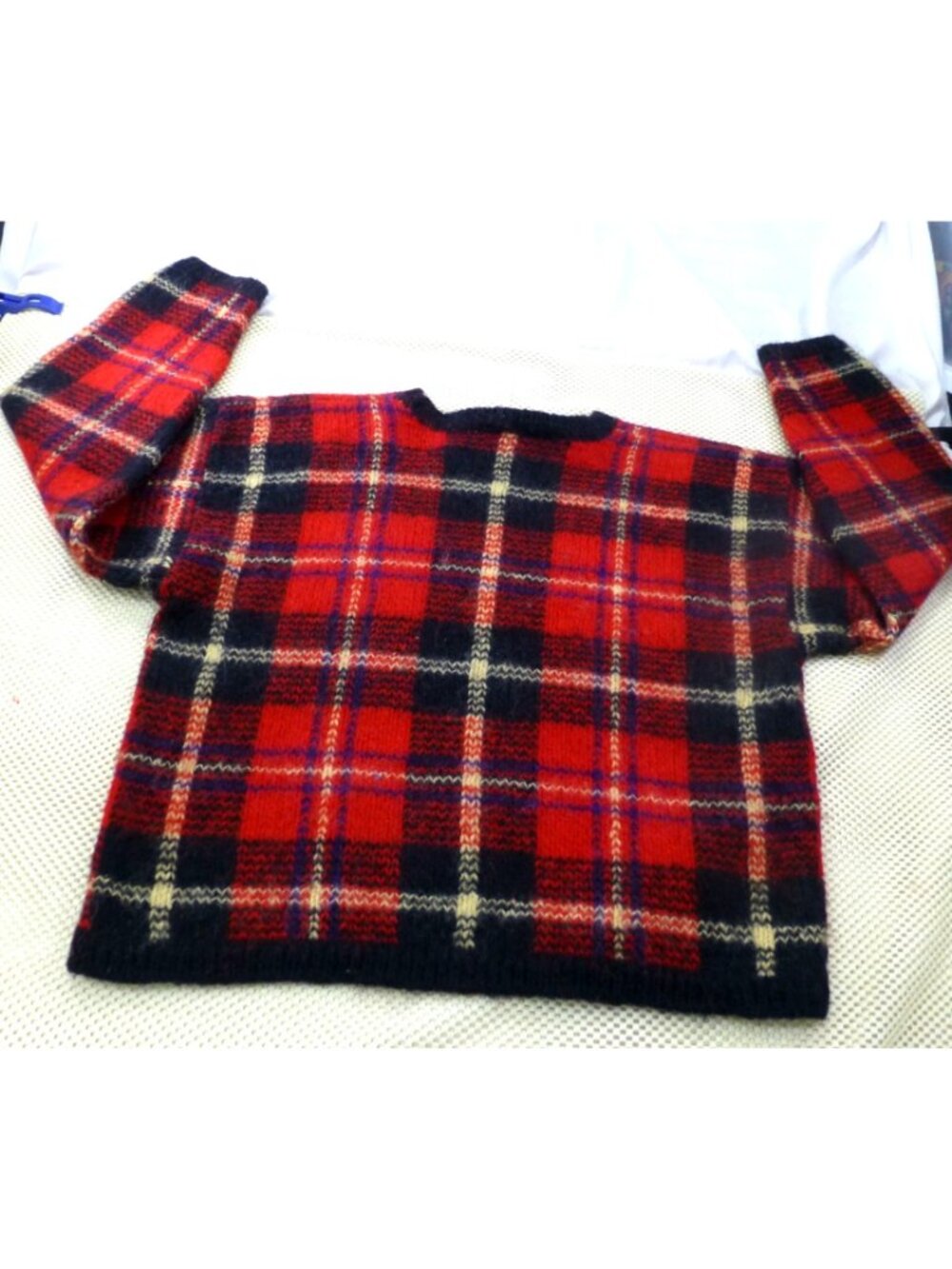 VTG Paul Harris Design Red & Black Plaid Mohair Blend Sweater L Retro Style - Picture 2 of 9